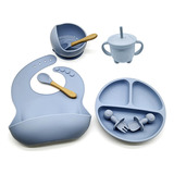 Kit Prato Infantil De Silicone C Copo Talher Babador Tigela