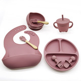 Kit Prato Infantil De Silicone C Copo Talher Babador Tigela
