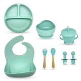 Kit Prato Infantil De Silicone C Copo Talher Babador Tigela