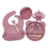 Kit Prato Infantil De Silicone C Copo Talher Babador Tigela