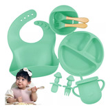 Kit Prato Infantil De Silicone C Copo Talher Babador Tigela