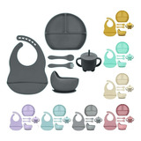 Kit Prato Infantil De Silicone C Copo Talher Babador Tigela
