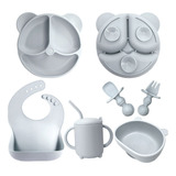 Kit Prato Infantil De Silicone Copo Talher Babador Tigela