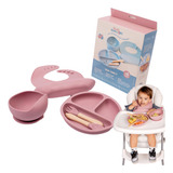 Kit Prato Infantil Ventosa Bowl Colher Silicone Criança Bebe