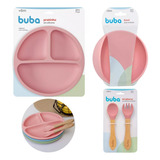 Kit Prato Infantil Ventosa Bowl Colher Silicone Criança Buba
