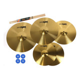 Kit Pratos Profire 14 Chimbal 16 18 E 20 Baqueta Feltro Cor Dourado escuro