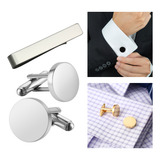 Kit Prendedor De Gravatas Abotoaduras Masculinas Inox Par