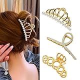 Kit Prendedor Grande De Cabelo Metal Dourada Piranha Presilha Luxo Elegante Vintage Moda Estilo Penteado Alto Brilho Pérolas Strass Cor Ouro Enfeite Garra Presente Grampo Mulheres Feminina Menina Dourado Festa Casual