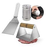 Kit Prensa Smash Burguer Saleiro Espátula Inox 90 Mm