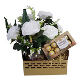 Kit Presente Aniversário Cesta Flores Artificiais Chocolate