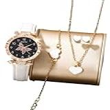 Kit Presente Relógio Feminino Conjunto Brinco Pulseira Colar Anel Relogio Feminino Bijuterias Branco