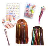 Kit Presilha Mecha E Cabelo Colorido Adesivo Unha Infantil