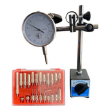 Kit Profissional Base Magnética Articulada 60kgf E Relógio Comparador Com Orelha 0 10mm 0 01mm Com Ponteiras De Prolongamento Kova