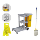 Kit Profissional Carrinho América Esfregão Placa Sinaliza