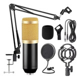 Kit Profissional Microfone Condensador Bm 800 Microfone Preto Dourado Podcast