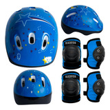 Kit Proteção Capacete Joelheira Cotoveleira Azul Infantil