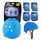 Kit Proteção Capacete Joelheira Cotoveleira Infantil Azul