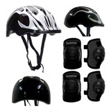Kit Proteção Capacete Joelheira Cotoveleira Infantil Preto