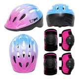 Kit Proteção Capacete Joelheira Cotoveleira Infantil Rosa