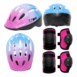 Kit Proteção Capacete Joelheira Cotoveleira Infantil Rosa