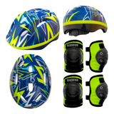 Kit Proteção Capacete Joelheira Cotoveleira Infantil Verde