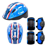 Kit Proteção Infantil Azul Joelheira Cotoveleira E Capacete