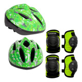 Kit Proteção Infantil Capacete Bike Patins Verde Joelheira