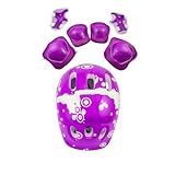 Kit Proteção Infantil Capacete Joelheira Cotoveleira Para Meninas Rosa Roxo