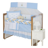 Kit Protetor Berço Americano Urso Ted Azul Claro 10 Peças