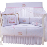 Kit Protetor De Berço 9 Peças Coroa Majestade Luxo Rosa