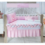 Kit Protetor De Berço Americano Menina 7 Peças Coroa Rosa