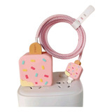 Kit Protetor De Cabo E Carregador Capa Celular Sorvete Rosa