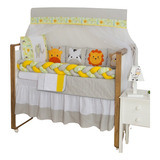 Kit Protetor Mini Berço Bebê Trança Savana Cinza 10 Pçs