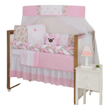 Kit Protetor Mini Berço Bebê Trança Ursa Dengosa Rosa 10pç