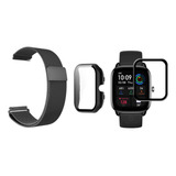 Kit Pulseira Aço Para Amazfit Gts 4 Mini Capa Película