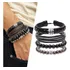 Kit Pulseira Masculina Couro Preto Miçangas Ajustável C/ 4