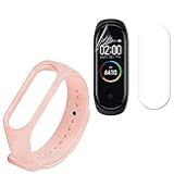 Kit Pulseira Silicone Rosa Sand Para Xiaomi Mi Band 4 Película De Gel Flexível