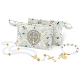 Kit Pulseira Terço Católico São Bento Religioso Bolsinha Cru