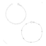 Kit Pulseiras De Elo Coração E Bolinhas Delicadas Prata 925