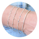 Kit Pulseiras Feminina Banhada A Prata 925 Mix 04 Pulseiras