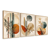 Kit Quadro Decorativo Floral Bege Boho Quarto Sala Abstrato