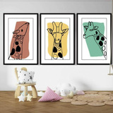 Kit Quadro Decorativo Jogo Mosaico Infantil Girafas Abstrato