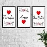 Kit Quadro Decorativo Trio Frase Fé Amor Gratidão Flor
