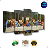 Kit Quadro Mosaico 5 Peça Santa Ceia Jesus Apostolos Hd Full Decoração Para Parede Sala Quarto