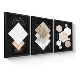 Kit Quadros Abstrato Geométrico Losango Fundo Preto 23x33cm