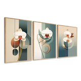 Kit Quadros Decorativos Flores Orquídea Abstrato Com Moldura