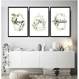 Kit Quadros Decorativos Mosaico 3 Peças Trio Frase Fé Amor Gratidão Salmo Decoração Geométrica Sala Quarto Escritório Cozinha