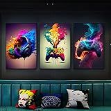 Kit Quadros Decorativos Mosaico 3 Peças Trio Frase Hora Do Jogo Video Game Controles Console Gamer Abstrato Colorido Minimalista Arte 1 40X60 