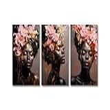 Kit Quadros Decorativos Mosaico 3 Peças Trio Modelo Mulher Negra África Cultura Africana Decoração Sala Quarto Cozinha Escritório Hall Casa Nova