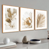 Kit Quadros Decorativos Sala Grande Folhagem Dourada Moderno